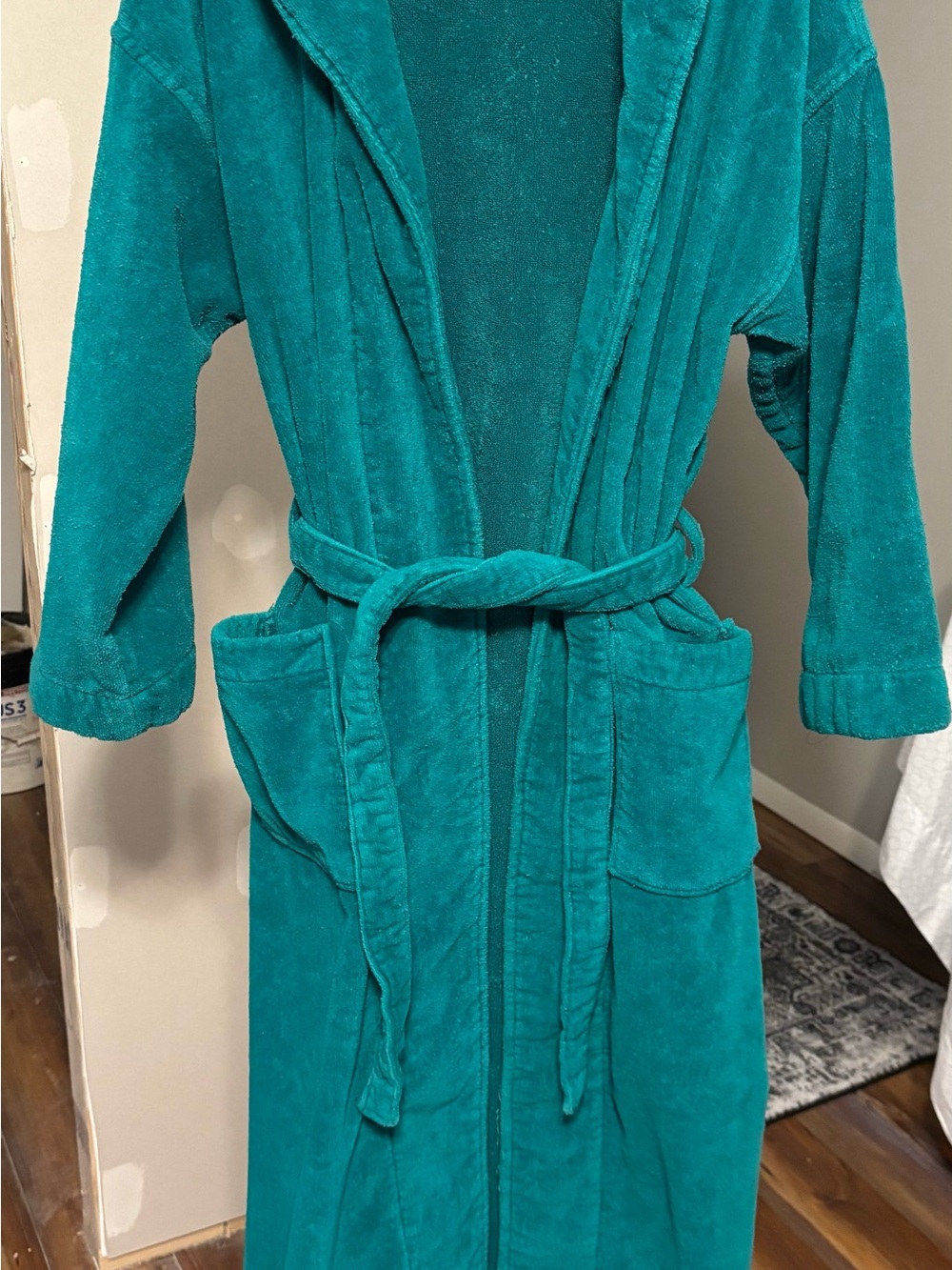 Men's Teal Plush Hooded Robe - Unbranded